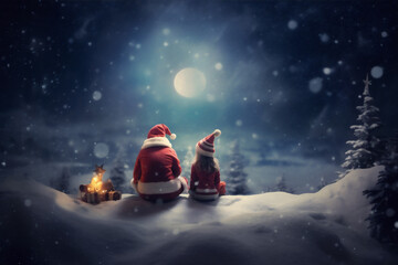 night snow christmas claus moon magic winter year holiday child. Generative AI.