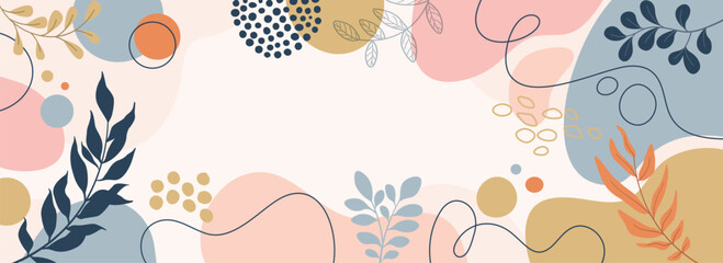 Design banner frame background .Colorful poster background vector illustration.Exotic plants, branches,art print for beauty, fashion and natural products,wellness, wedding and event.