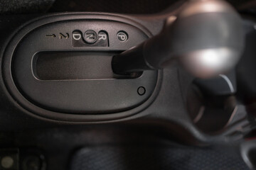 Close-up view of manual gearbox in the car, gearbox lever
