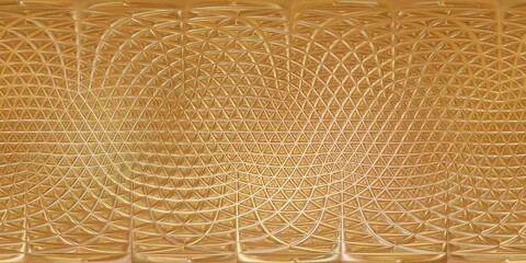 3D Illustration; CGI modeling; HDRI; 360º view panoramic, gold reflective background with triangulate faces sphere fabric texture