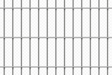 Realistic prison cage. 3d metal prison bars isolated on transparent background. Iron jail cage front view. Vector illustration.