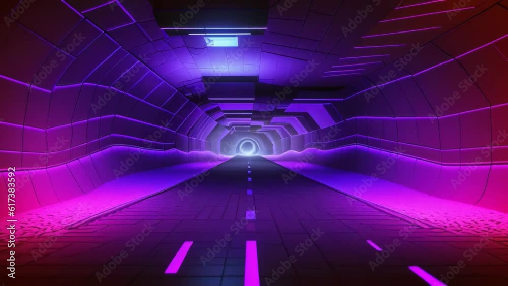 Poster a neon-lit tunnel with a futuristic vibe. generative ai