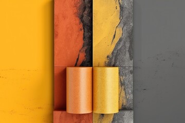 Generative AI illustration of fundamentals of scrum, vibrant color, warm yellow, orange and dark grey, vintage grain texture, vapor wave surrealism