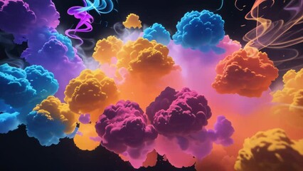Colorful smoke on black background creating a mesmerizing visual effect. Generative ai