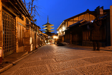 old town square at night in Kyoto