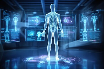 Generative AI illustration of medical technology platform, Artificial Intelligence, simulation health function