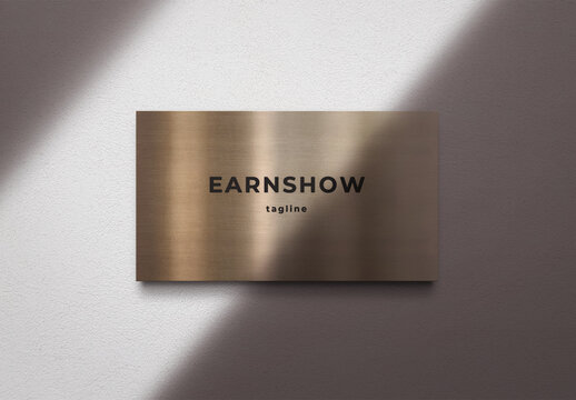 Logo Mockup Template Style Effect Gold Wall Badge Mockup 3D Metal Text Wood Concrete