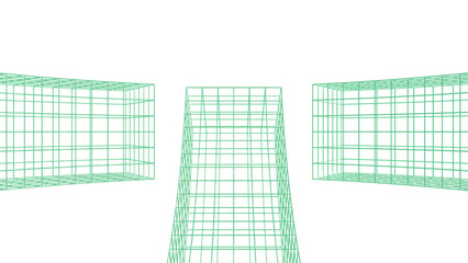 3d rendering of curve building wireframe looks from below.