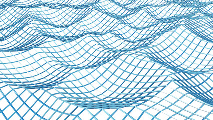 3d rendering of abstract sea wave wireframe looks from above.