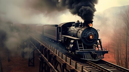 Obraz na płótnie Canvas Classic steam locomotive train engine on track generative ai