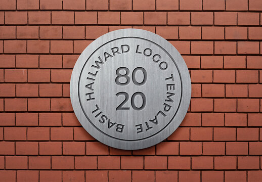 Logo Mockup Template Style Effect Gold Wall Badge Mockup 3D Metal Text Wood Concrete