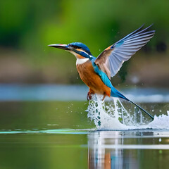 a colorful small kingfisher bird flying water 02