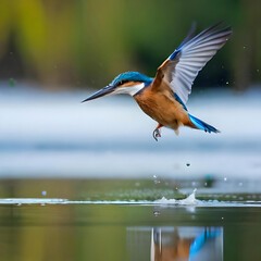 a colorful small kingfisher bird flying water 07