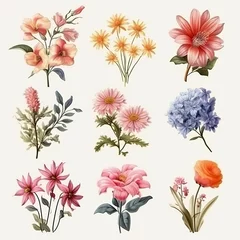 Raamstickers Tropische planten Floral Symphony: A Pack of Beautiful Flower Elements. Generative AI