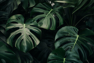 Full Frame Photo Of Monstera Leaves, Generative AI