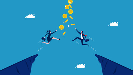 Two businessmen jumping to grab coins. Compete in business to capture profits vector
