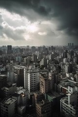 Fototapeta na wymiar High Angle View Of Cityscape Against Cloudy Sky, Generative AI 
