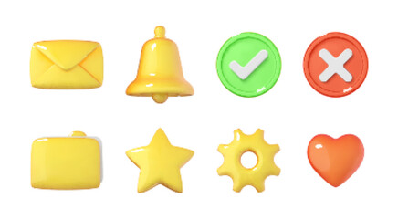 Set of 3D icons for the interface of applications and social media. Vector 3d illustration