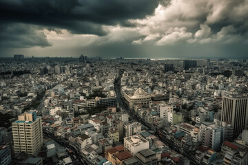 Obraz premium High Angle View Of Cityscape Against Cloudy Sky, Generative AI 