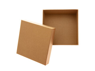 Gift box empty with open lid isolated transparent background, top view. PNG. 