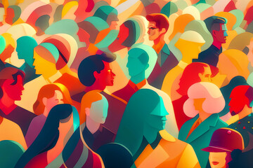 Crowded and Colorful: A Naturalistic Group of People Captured in Soft Morning Light