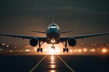 Fototapeta na wymiar Skybound: Airplane Taking Off or Landing on Airport Runway. Generative AI