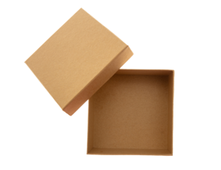 Gift box empty with open lid isolated transparent background, top view. PNG. 