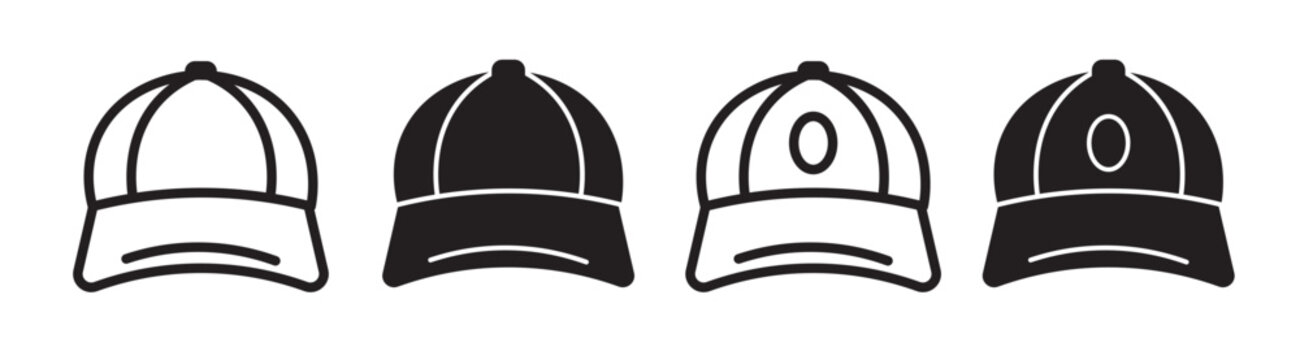 Simple baseball cap vector icon set. Sport cap line icon pictogram in filled and outlined style.