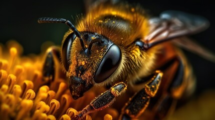 Nature's Tiny Wonder: Bee Close-Up on a Flower. Generative AI