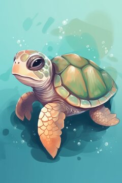 Funny Watercolor Turtle Painting. Generative AI