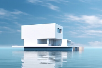 Minimalistic white villa in the sea. Generative AI. - 617388138