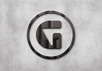 Logo Mockup Template Style Effect Gold Wall Badge Mockup 3D Metal Text Wood Concrete