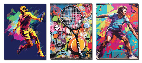vector sport posters, covers for banners. badminton footballs colorful abstract art