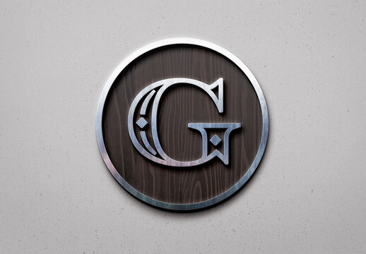 Logo Mockup Template Style Effect Gold Wall Badge Mockup 3D Metal Text Wood Concrete