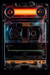 Retrofuturistic cartridge and cassette player analogue device sci-fi tech generative ai