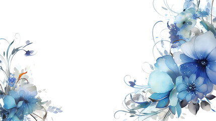 Fototapeta na wymiar Blue floral watercolor background isolated transparent - Generative AI