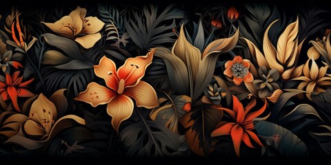 Exotic Jungle A Vibrant Tropical Leaf and Flower Background for a Stage or Backdrop Generative AI