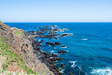 太平洋に伸びる岩礁えりも岬