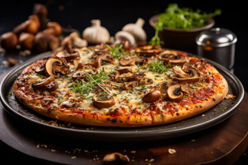 Close - Up Photo Of Mushroom Pizza, Generative AI