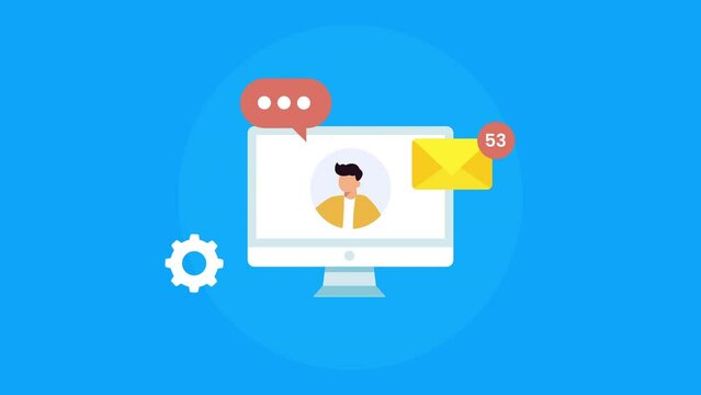 email cominication animation concept.Sending email messages to subscribers.