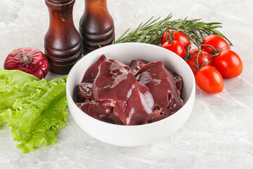 Raw turkey liver in a bowl ready for cooking
