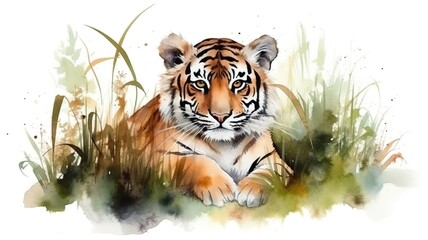 a watercolor picture of a cute tiger