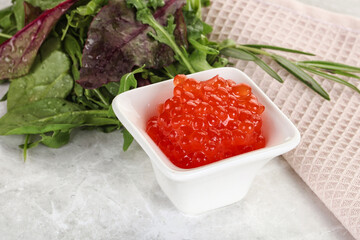 Red caviar in the bowl