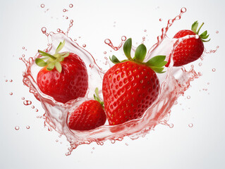 Mehrere Fliegende Erdbeeren in Wasser Flüssigkeit Obst Realistisch