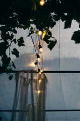 hanging lights in the evening