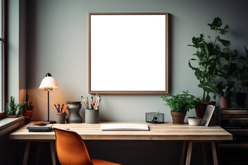 Home Office Inspiration Mock-up Poster in a Stylish Interior Setting. created with Generative AI