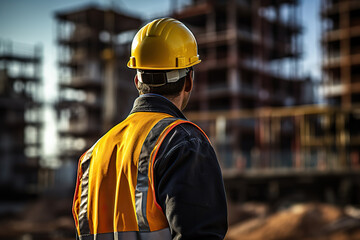 Construction Site Vigilance: Safety Helmeted Worker Monitoring Progress in a Dynamic Construction Concept. created with Generative AI