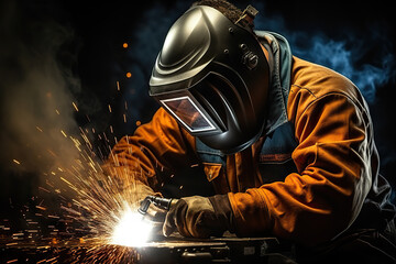 Sparks of Precision Skilled Welder Crafting Metal with Protective Gear. created with Generative AI