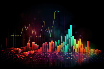 colorful abstract chart behind a backdrop of bar graphs dynamic data bar concept