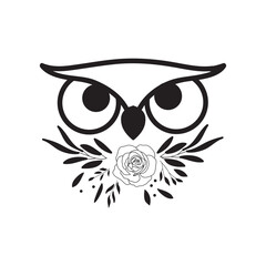 Cute Little Owl on a Floral Branch